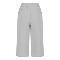 Ylioge dame izlaze iz džepova Capri hlače Pozrina Normalno struk ljetni kapris čvrsta boja labava fit široka noga