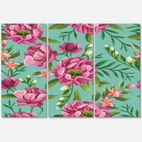 Ružičasti cvjetovi Fukije na zelenom Vintage platnu za slikanje umjetničkim tiskom