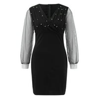 Fall formalne MIDI haljine za žene s perlicama retro elegantna V-izreza zabavna haljina crna xxl