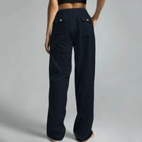 ; Ženske jednobojne rastezljive Ležerne hlače velike veličine, ravne hlače s džepovima