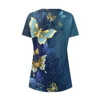 Ženske ljetne vrhove bluze žene kratke rukave ležerne cvjetne košulje za vrat kraljevske plave s