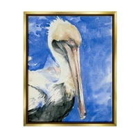 Stupell Industries Elegantna pelikanska ptica ugušena kljun Bold Plava slika slika metalno zlato plutajuće uokvireno