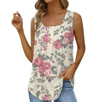Pleteni gornji dijelovi bez rukava s ramena ležerna košulja od tunike s cvjetnim printom za žene