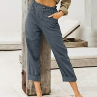 Ženske casual široke pamučne i lanene hlače Plus size, široke hlače s elastičnim strukom, hlače za odmor na plaži,