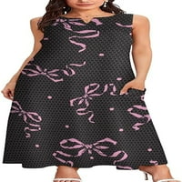 Ružičaste vrpce na crnoj ženskoj maksi haljini bez rukava, ljetna duga haljina na plaži do gležnja