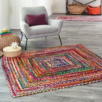 Jedinstveni tkalački stan Višeslojni pleteni tepih Chindi Multi plava 5' 1 kvadratna pletena apstraktna udobnost