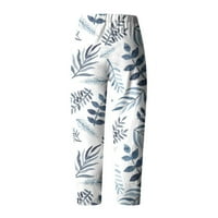 Ženske pamučne posteljine Capris elastični pojas Print Širom noga Osječena hlača ležerna plus ležaljke sa džepovima