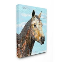Stupell Industries Šareni apstraktna konjska životinja Cool Blue Collage Design Canvas Wall Art by Dawn Allen
