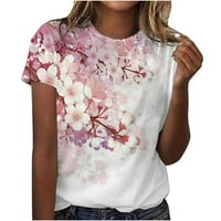 Cleace casual majice za žene, vrhovi kratkih rukava ljetni vrat modni cvjetni tiskani tanak fit pulover ružičasti
