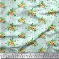 Zelena pamučna tkanina od vela s prugastim cvjetnim ukrasom i anemonama širine dvorišta