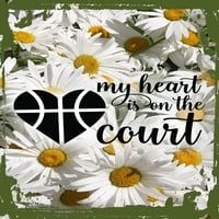 Daisy cvjetni zid umjetnosti moje srce je na terenu Cursive Basketball Sports Love Team obožavatelj limenskog