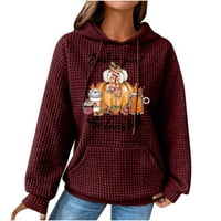 Predimenzionirana majica za žene, pulover od pletenih vafla, dukserice s printom bundeve i kava za Noć vještica,