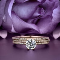 Trio od 2 karatnog okruglog moissanita, zaručnički prsten od čistog srebra od ružičastog zlata, poklon za nju,