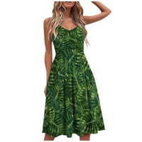 Haljina za žene, ženska casual modni cvjetni list cvjetni list s visokim strukom naplaćena haljina zelena s