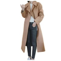 Ženski kaput od graška, ženski zimski topli kaput, dugi kaput, gornja odjeća, vunena jakna s reverom, kaput Plus