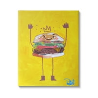 Stupell Industries nasmijana hamburger Crown Hrana za slikanje likova za slikanje platna za tisak zidne umjetnosti,