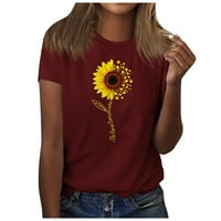 Ženski topovi sa slatkim printom suncokreta, Kratki rukavi s prednjim vratom, Vintage ljetne široke majice bez