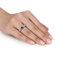 Miabella Women's 1- CT stvorio je smaragdni bijeli safirski dijamantni naglasak 10kt bijelog zlata Vintage prsten