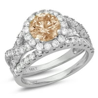 1. dijamant okruglog reza imitacija šampanjca od bijelog zlata od 18 karata s naglascima vjenčani set od 6,75