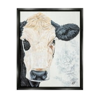 Stupell cvjetna krava seoska seoska portreta Životinje i insekti slikaju crni plutari uokvireni umjetnički print