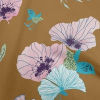 tkanina od tamnog senfa s lišćem i cvjetnim otiscima za šivanje obrta od tkanine širine dvorišta