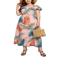 SanviGlor Ladies Sundress Off rame Summer Maxi haljine cvjetni print duga haljina plus plaža plaža ružičasta narančasta