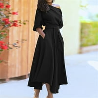 Ljetne haljine za žene Kratki rukavi Čvrsti temperament dužine gležnjača A-line čamca za vrat haljina plaža crna