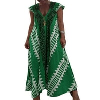 Paille žene duga haljina v Neck Summer Beach Sundress Geometric print maxi haljine labava zabava zelena xl