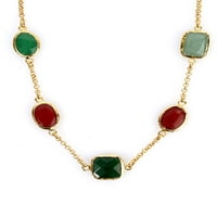 Zlatno obložena zelena i crvena boja ogrlica kalcedonija
