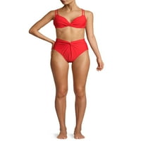 Vrijeme i TRU ženske crvene uvijene prednje solidne bikini dno visokog struka