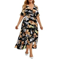 Ljetne haljine za žene plus veličine casual boho print kratki rukav kratki ruffle cvjetna nepravilna haljina popust