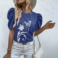 Ženske košulje Ženska ležerna majica s okruglim vratom s napuhanim rukavima s printom kratkih rukava, Top Plava;