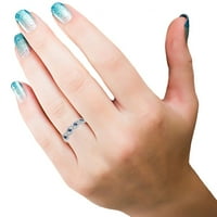 Vjenčani prsten od 10k okruglog plavog safira i bijelog dijamanta, bijelo zlato, veličina 5