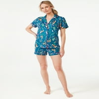 Ženski pidžama Set s ovratnikom s printom, 2 komada, veličine od 9 do 3 inča