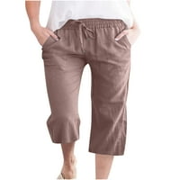 Ladies hlače hlače od čvrstih boja visokog struka Capri hlače Žene vrećane dno praznične kave 3xl