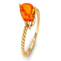 Oblik kruške stvorio je narančasti safirski prsten za pasijans s moissanitom za žene, 14K žuto zlato, američki