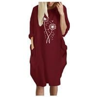 Ženska haljina Plus size modna zimska ležerna haljina Plus Size s džepovima i printom u boji vina