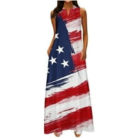 Muške haljine Četvrtog srpnja za žene, Maksi bez rukava s izrezom u obliku slova U i američkom zastavom, ljetne