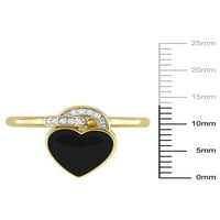 Ženski prsten u obliku srca s dijamantnim naglaskom u žutom zlatu s bljeskalicom, presvučen srebrom i crnom caklinom