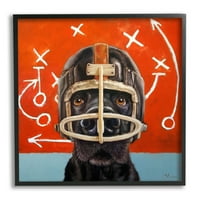 Crni pas u nogometnoj kacigi igra sportske igre uokvirena zidna umjetnost, 24 godine, dizajn Lucia Heffernan