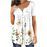 Tunika s cvjetnim volanima, majice s izrezom i gumbima u obliku donjeg dijela, bluze običnog kroja, Plus size,