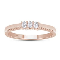 Ženski zaručnički prsten od tri kamena od ružičastog zlata 10K okrugli bijeli prirodni dijamant veličina prstena-13,5