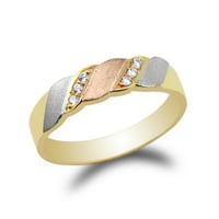 Muški zaručnički prsten od 14k žutog zlata s trobojnim uzorkom i okruglim kubičnim cirkonijem, veličine 7-12