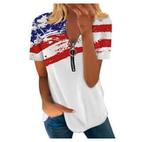 Ženski ljetni topovi s popustom, Ležerne majice s patentnim zatvaračem s američkom zastavom i izrezom u obliku