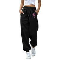 Ženske hlače s cvjetnim printom Ležerne hlače Trenirke s tankim strukom Na vezanje elastični pojas džepne hlače