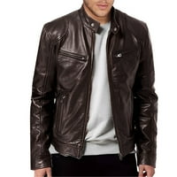 Muška jesensko-zimska kožna jakna s ovratnikom, Kožna biciklistička jakna s patentnim zatvaračem, jakna s dugim