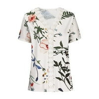 Ženski vrhovi u donjem dijelu, bluza s izrezom i kratkim rukavima, majica s ljetnim printom, labavi dizajn čipke
