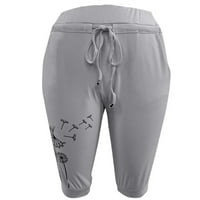 Ljetne Capri hlače Za Žene, Ležerne hlače do koljena, hlače s elastičnim pojasom i kravatom, sive 2 inča