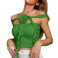 Otvorite leđa za žene zelene usjevne vrhove Ženske modne modne francuske tri cvjetne vrpce Halter zabijanje cijevi