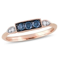 Zaručnički prsten od ružičastog zlata od 10 karata s plavim i bijelim dijamantom za žene